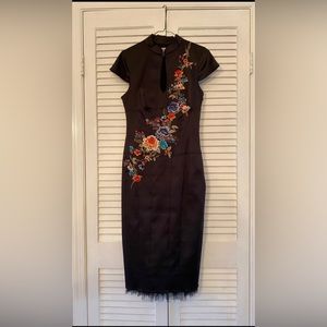 Oriental style corseted Black Party dress with beautiful embroidery.